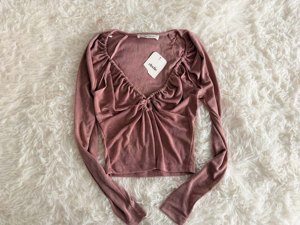 Elodie Women's Mauve Ruched Long Sleeve Top Size M